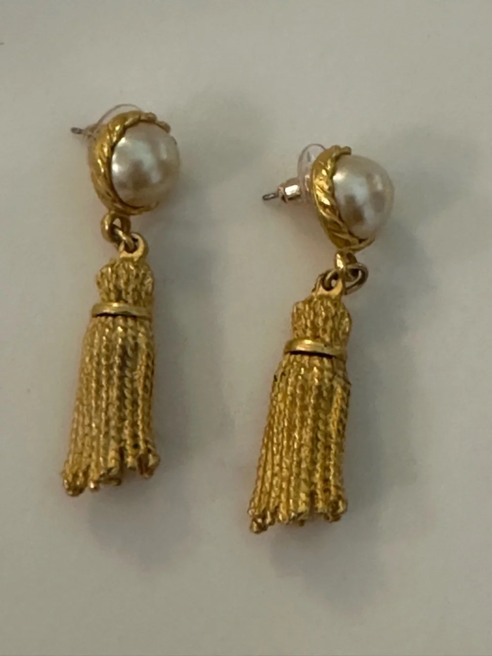 80s Ginnie Johansen GJD Earring Lot (2) Pearl Tassel Gold Knot